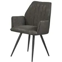 Zayante Distressed Dining Armchair - Dark Grey, Faux Leather