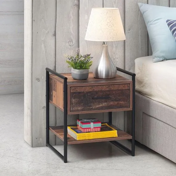Alpena 1 Drawer Bedside Cabinet - Rustic Oak