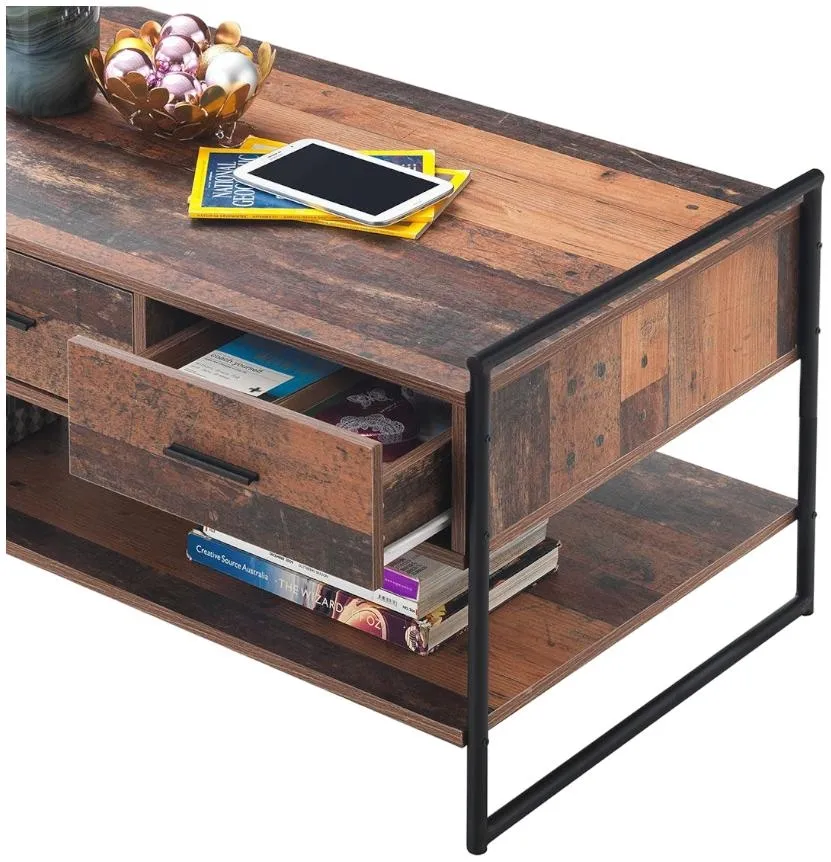 Alpena 3 Drawer Coffee Table - Rustic Oak