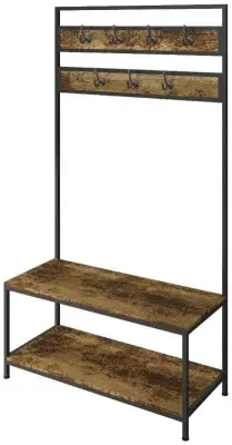 Barren Shoe Bench with Coat Rack - Rustic Oak image