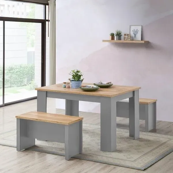 Lyman 4 Seater Dining Set with 2 Benches - Light Grey
