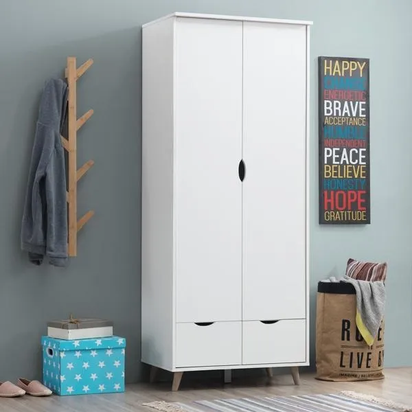 Perce 2 Door Wardrobe with Drawers - White