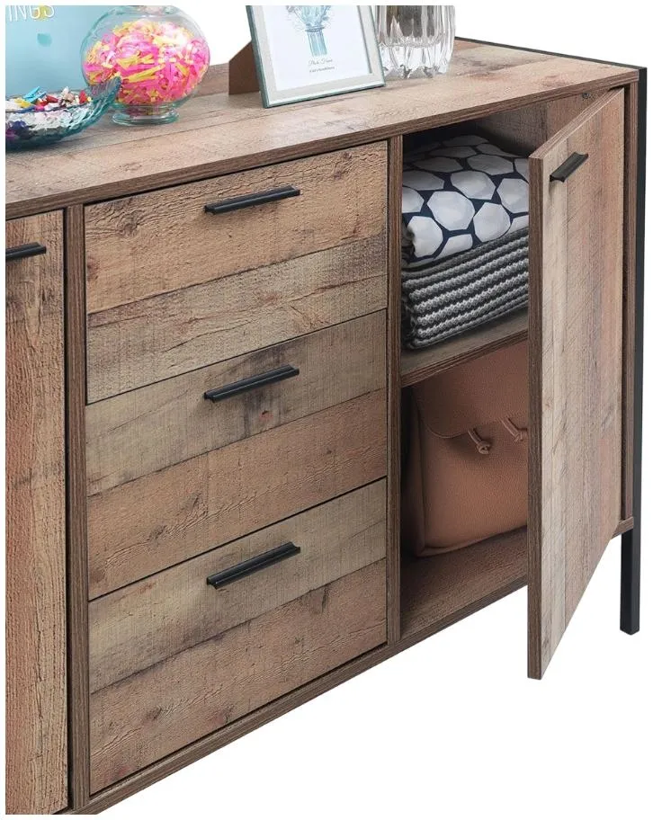 Stretton 2 Door 3 Drawer Sideboard - Rustic Oak