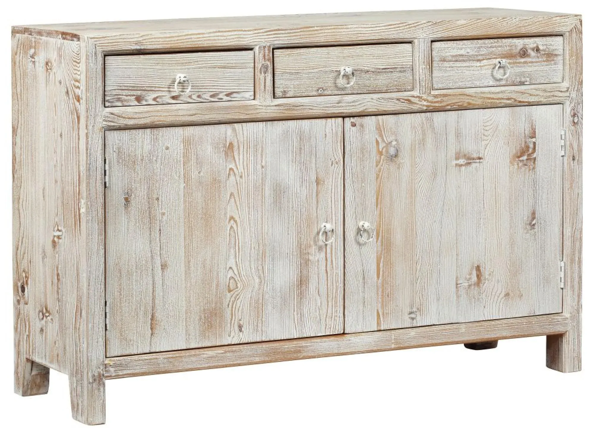 2 Door Medium Sideboard - Distressed White Wash, Reclaimed Wood