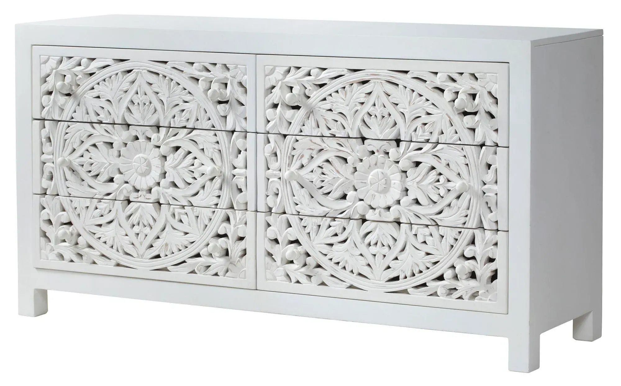 6 Drawer Chest of Drawers - White, Mango Wood