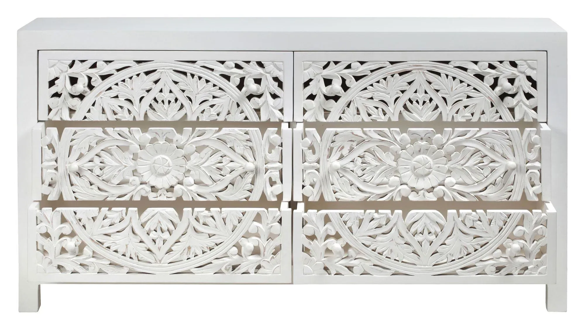 6 Drawer Chest of Drawers - White, Mango Wood