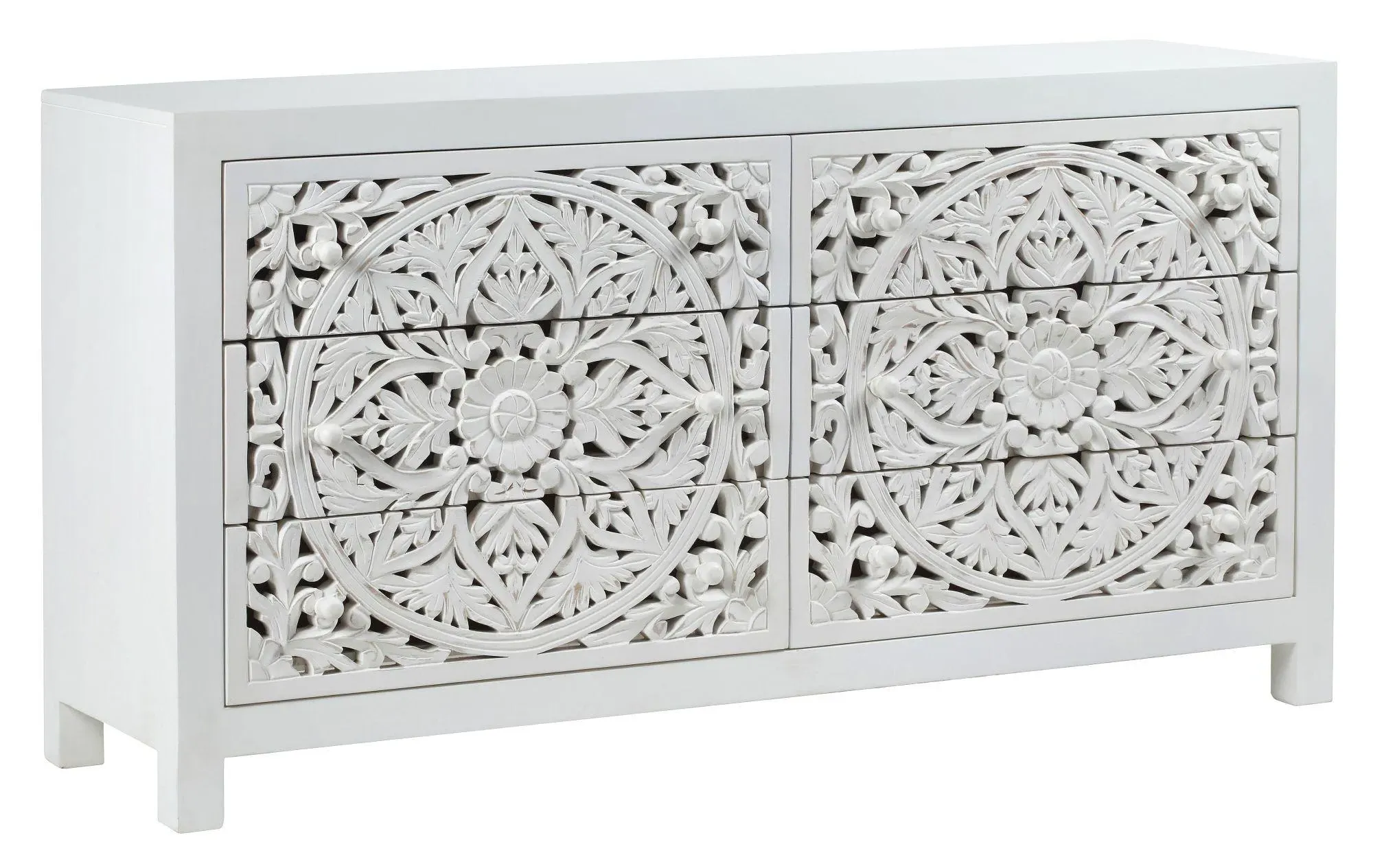 6 Drawer Chest of Drawers - White, Mango Wood