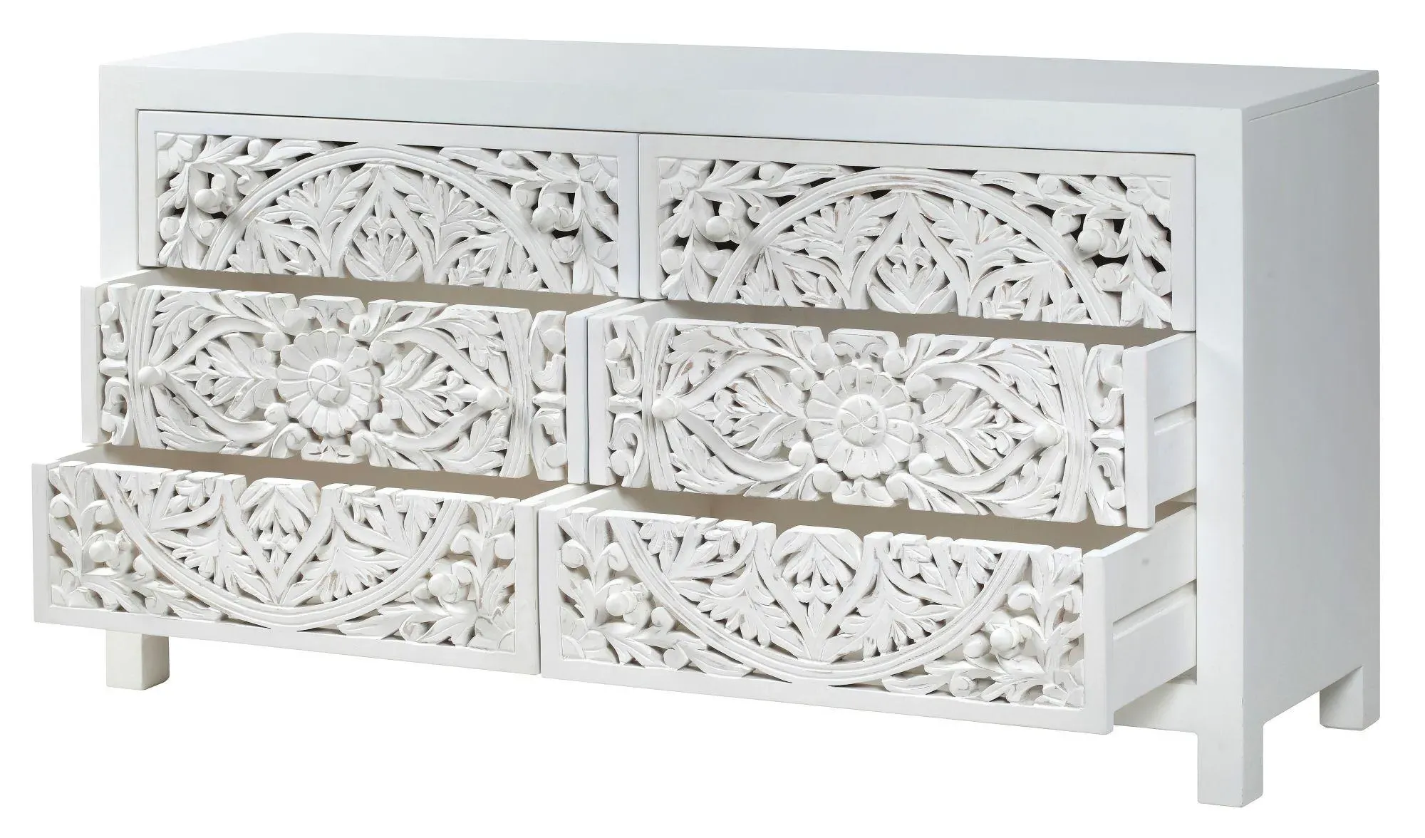 6 Drawer Chest of Drawers - White, Mango Wood