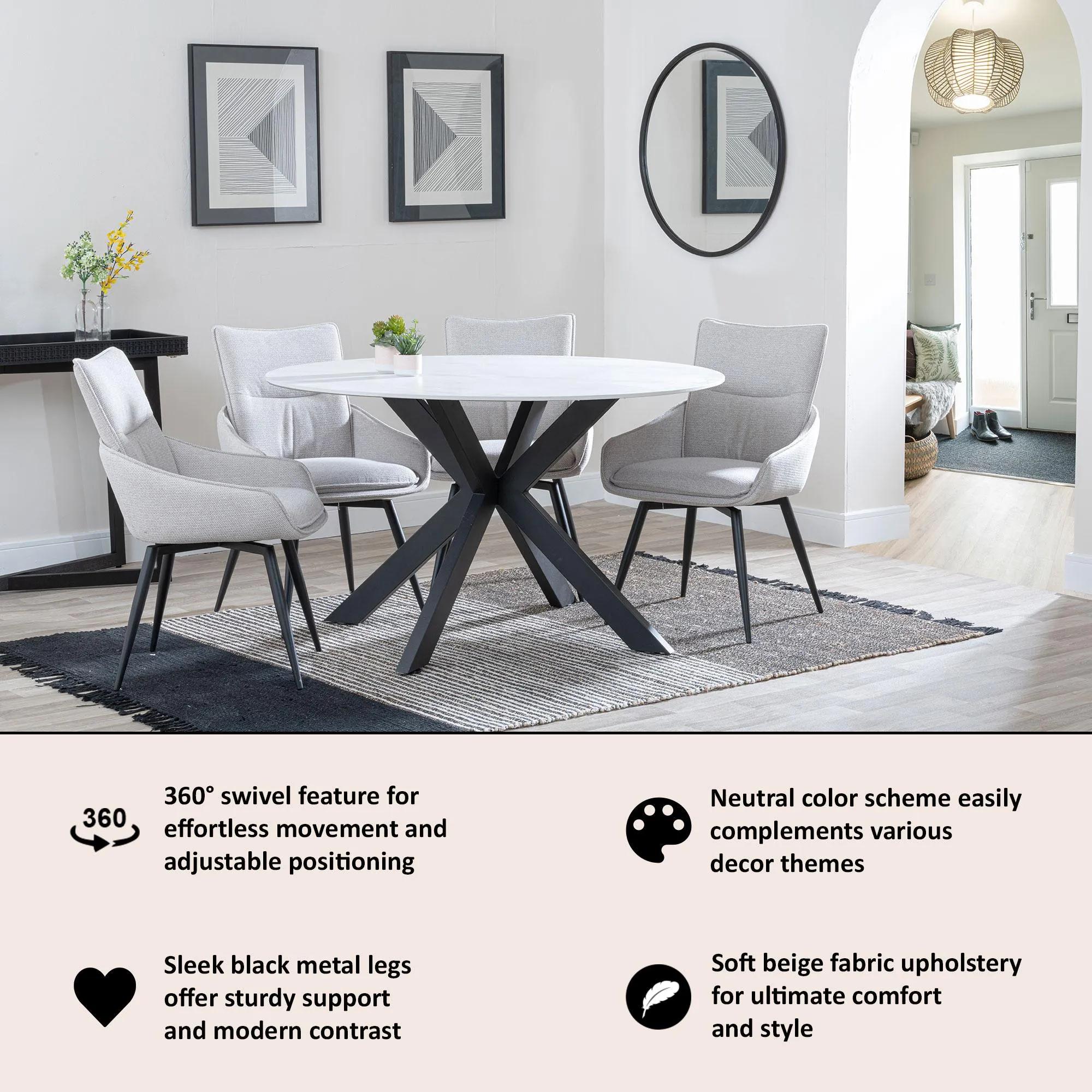 Ace Swivel Dining Chair - Beige, Fabric