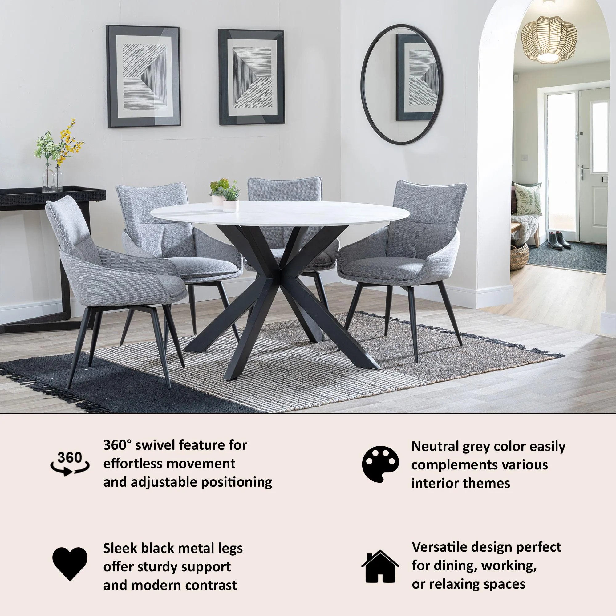 Ace Swivel Dining Chair - Grey, Fabric