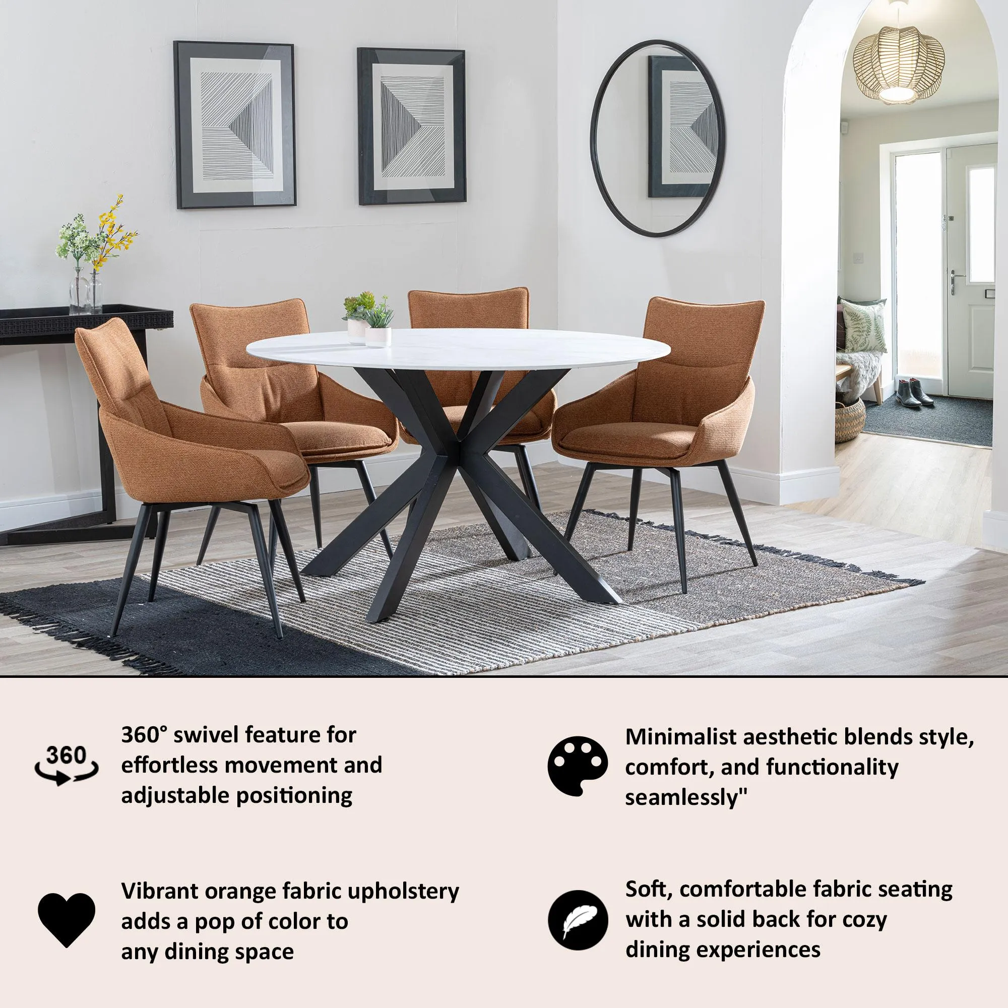 Ace Swivel Dining Chair - Orange, Fabric