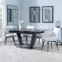 Alpha Extendable Dining Set with Ace Chairs - Black, Ceramic