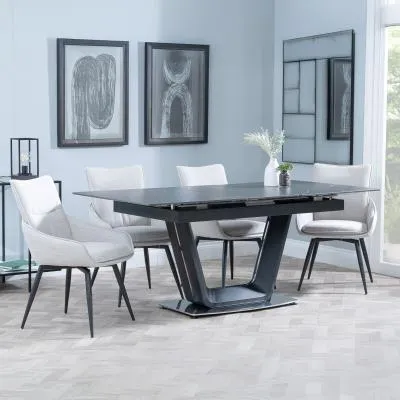 Alpha Extendable Dining Set with Ace Chairs - Black, Ceramic