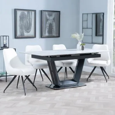 Alpha Extendable Dining Set with Arctic Chairs - White, Ceramic