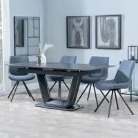 Alpha Extendable Dining Set with Boden Chairs - Black, Ceramic