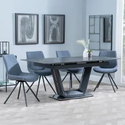 Alpha Extendable Dining Set with Boden Chairs - Black, Ceramic