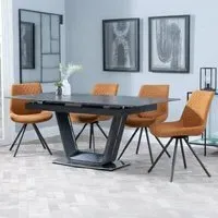 Alpha Extendable Dining Set with Boden Chairs - Black, Ceramic