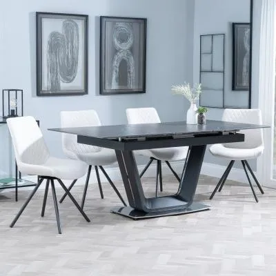 Alpha Extendable Dining Set with Boden Chairs - Black, Ceramic