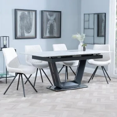 Alpha Extendable Dining Set with Boden Chairs - White, Ceramic
