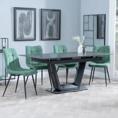 Alpha Extendable Dining Set with Corona Chairs - Black, Ceramic