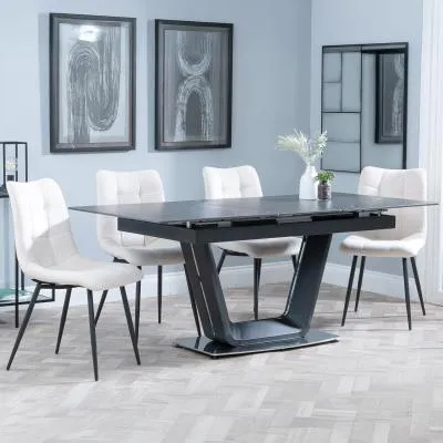 Alpha Extendable Dining Set with Corona Chairs - Black, Ceramic