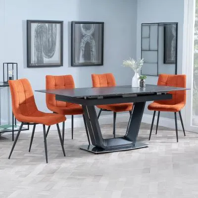 Alpha Extendable Dining Set with Corona Chairs - Black, Ceramic