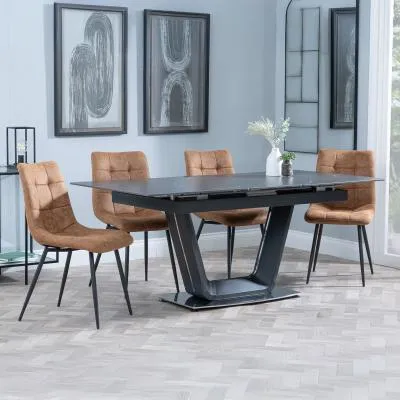 Alpha Extendable Dining Set with Corona Chairs - Black, Ceramic