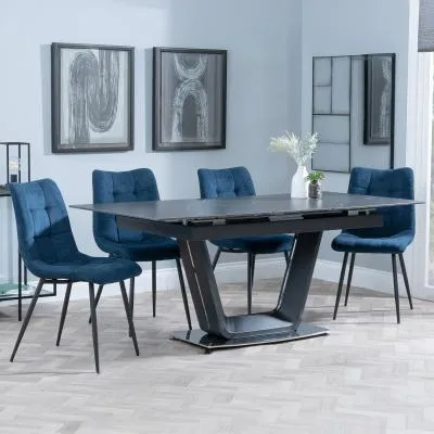 Alpha Extendable Dining Set with Corona Chairs - Black, Ceramic