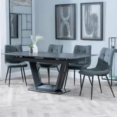 Alpha Extendable Dining Set with Corona Chairs - Black, Ceramic image