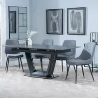 Alpha Extendable Dining Set with Darwin Chairs - Black, Ceramic