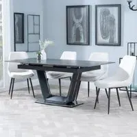 Alpha Extendable Dining Set with Darwin Chairs - Black, Ceramic