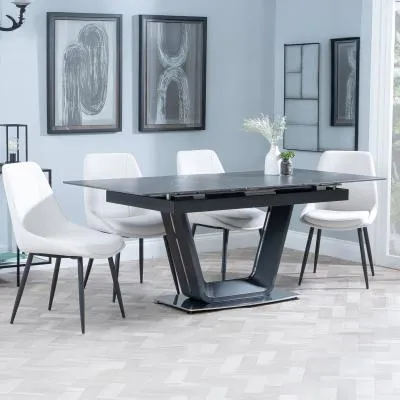 Alpha Extendable Dining Set with Darwin Chairs - Black, Ceramic