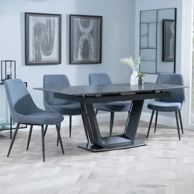 Alpha Extendable Dining Set with Darwin Chairs - Black, Ceramic