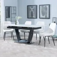 Alpha Extendable Dining Set with Darwin Chairs - White, Ceramic