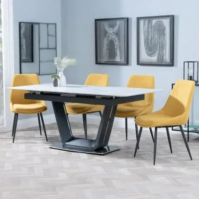 Alpha Extendable Dining Set with Darwin Chairs - White, Ceramic