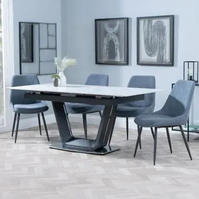 Alpha Extendable Dining Set with Darwin Chairs - White, Ceramic