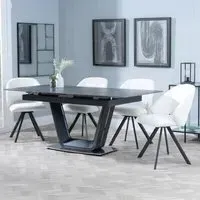 Alpha Extendable Dining Set with Ion Chairs - Black, Ceramic