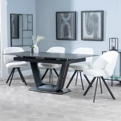 Alpha Extendable Dining Set with Ion Chairs - Black, Ceramic