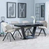 Alpha Extendable Dining Set with Ion Chairs - Black, Ceramic