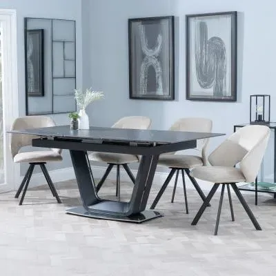 Alpha Extendable Dining Set with Ion Chairs - Black, Ceramic