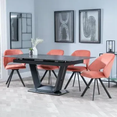 Alpha Extendable Dining Set with Ion Chairs - Black, Ceramic