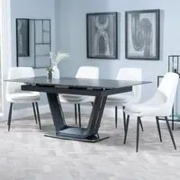 Alpha Extendable Dining Set with Peyton Chairs - Black, Ceramic