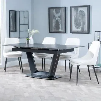 Alpha Extendable Dining Set with Peyton Chairs - Black, Ceramic