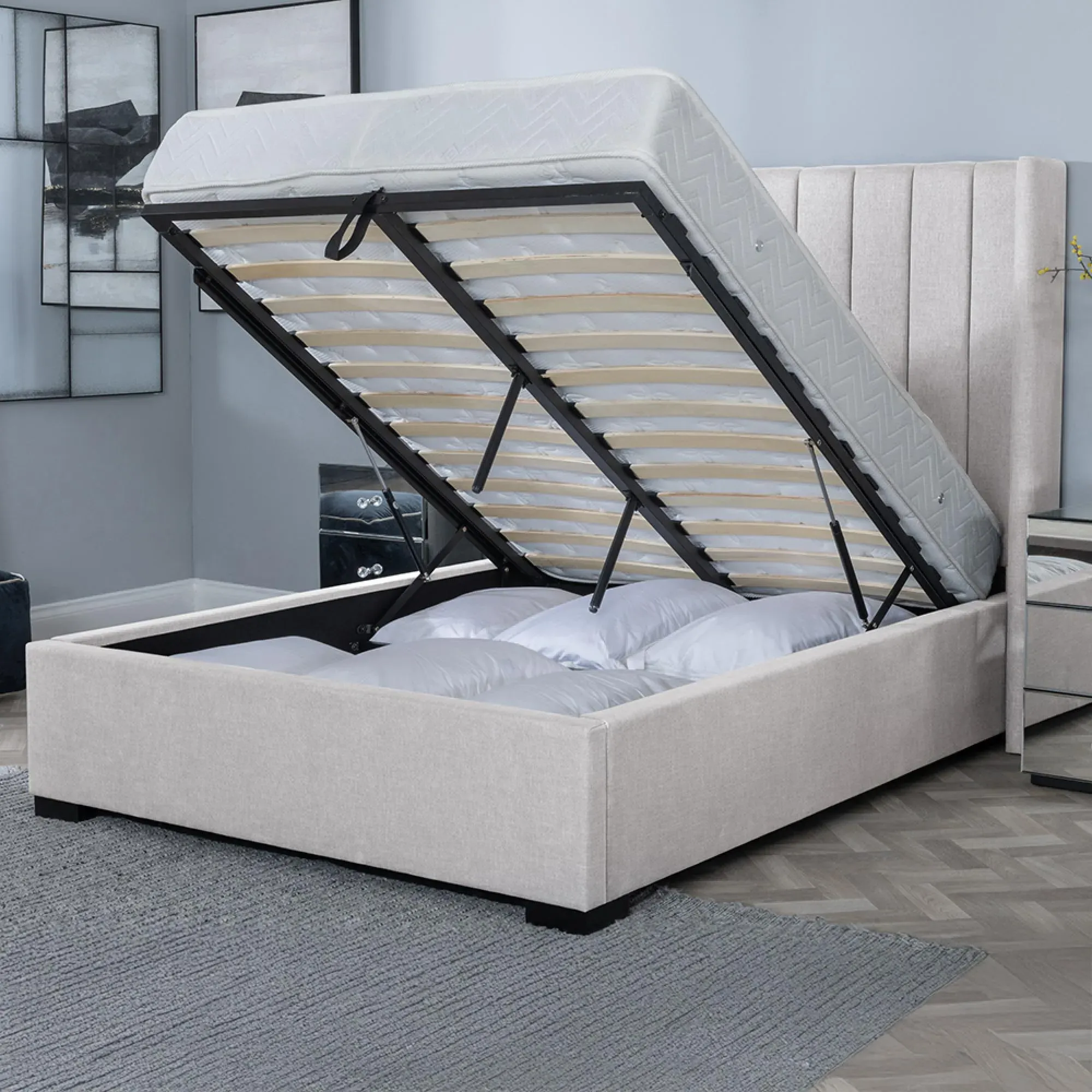 Annabelle Boucle Fabric Ottoman Storage Bed