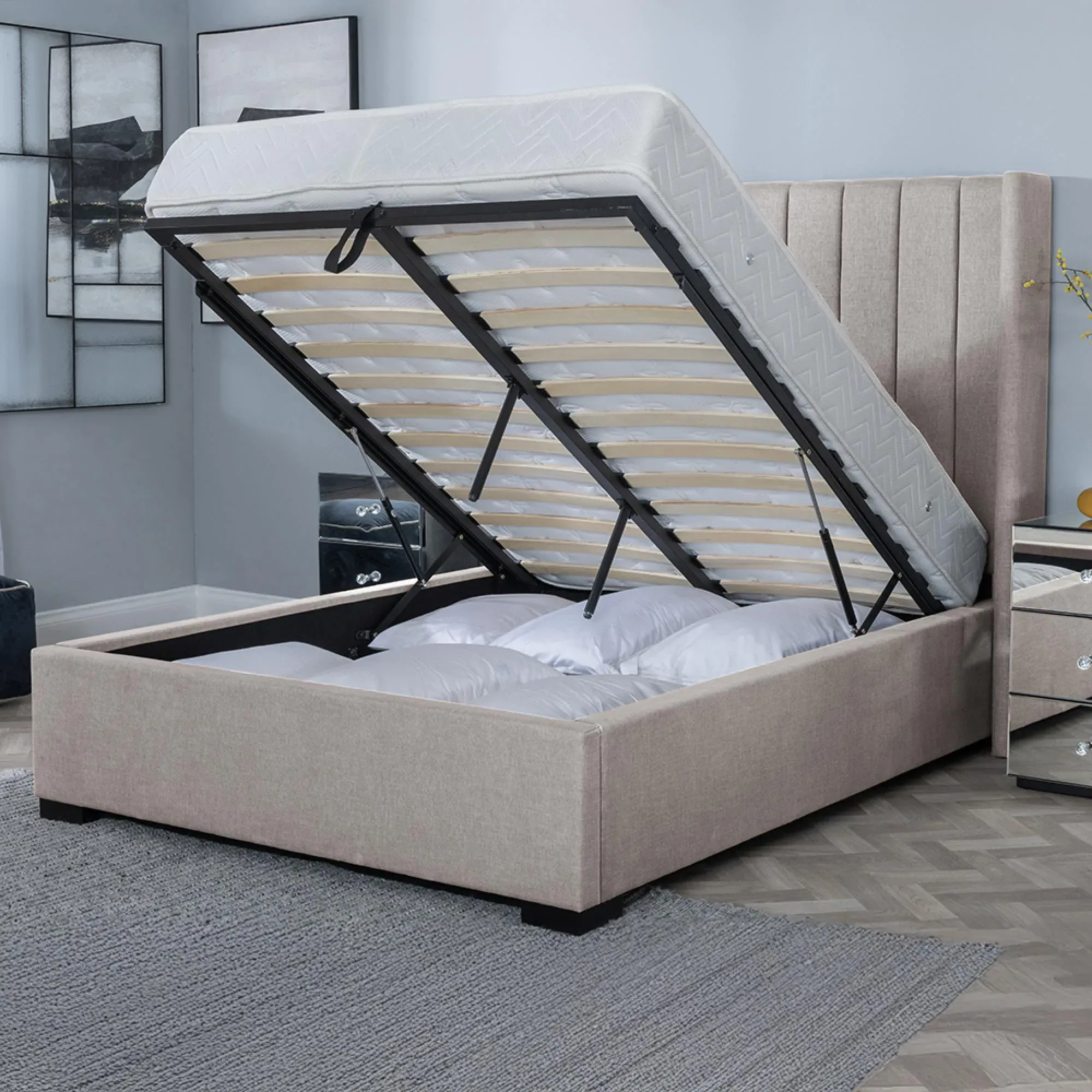 Annabelle Ottoman Storage Bed - Stone Grey, Fabric