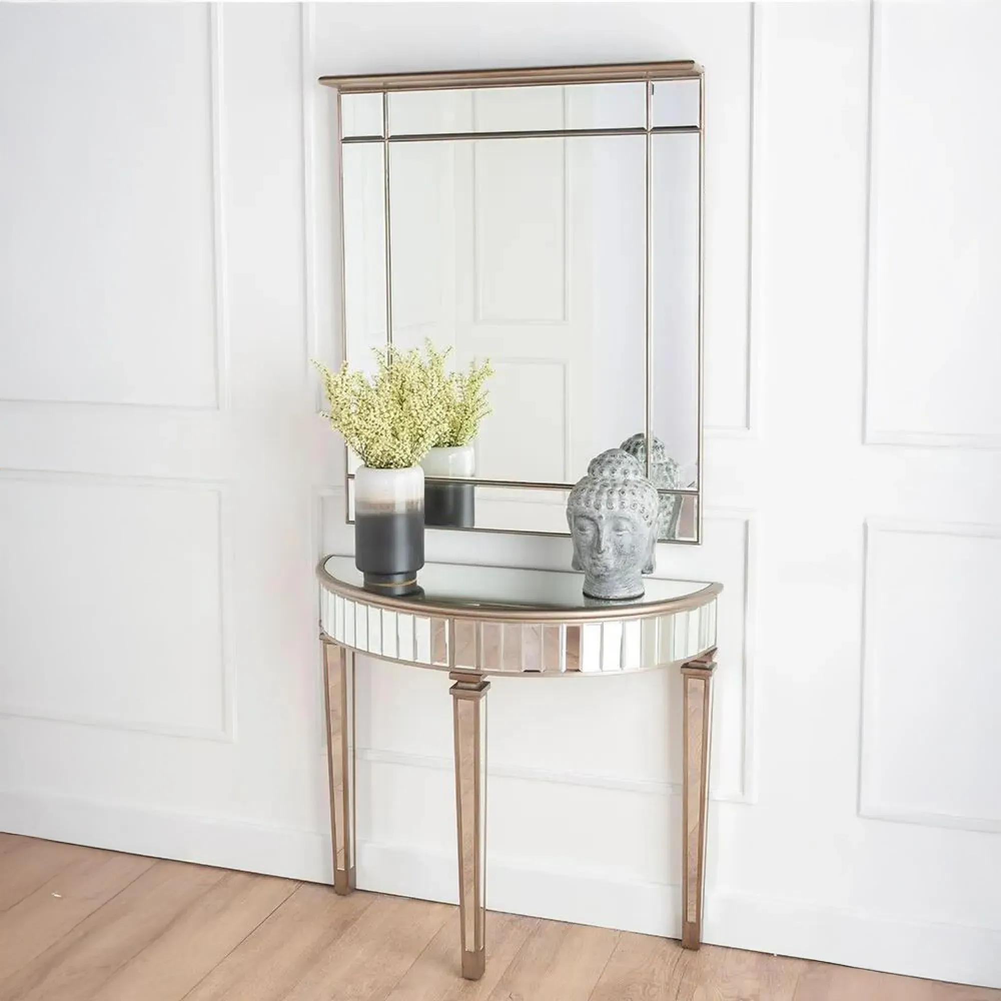 Antoinette Rectangular Wall Mirror - Mirrored, Champagne