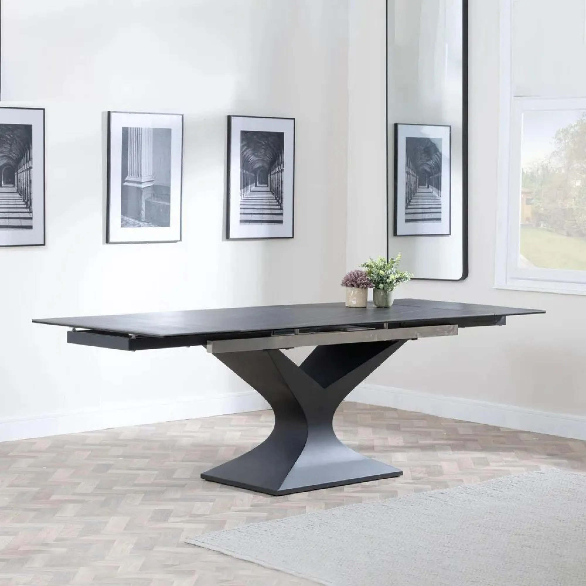 Anvik 6-10 Seater Extendable Dining Table - Black, Ceramic