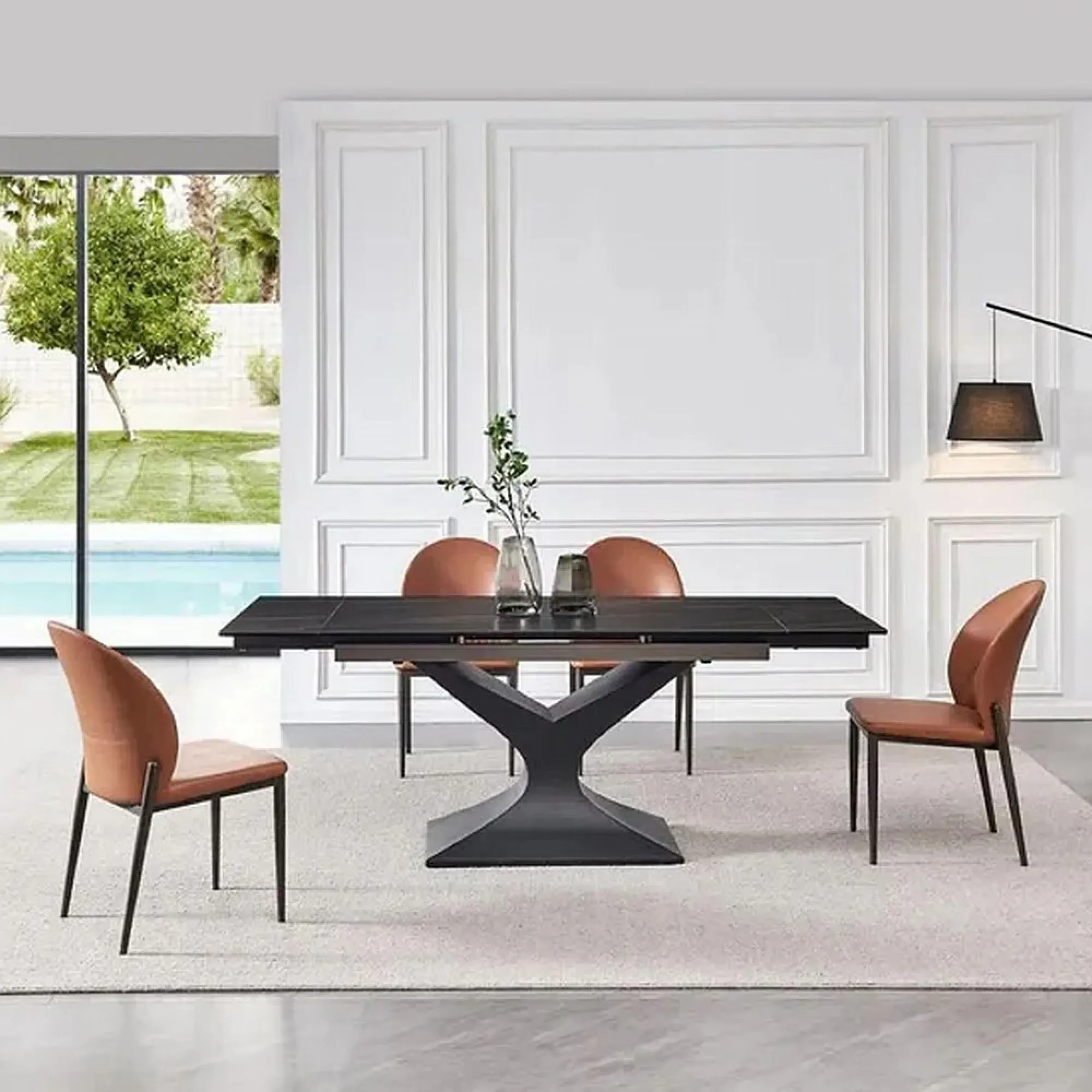 Anvik 6-10 Seater Extendable Dining Table - Black, Ceramic