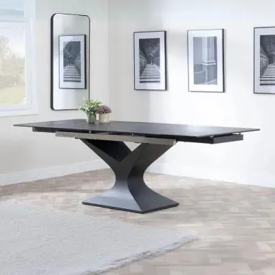 Anvik 6-10 Seater Extendable Dining Table - Black, Ceramic