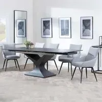 Anvik Extendable Dining Set with Ace Swivel Chair - Black, Ceramic